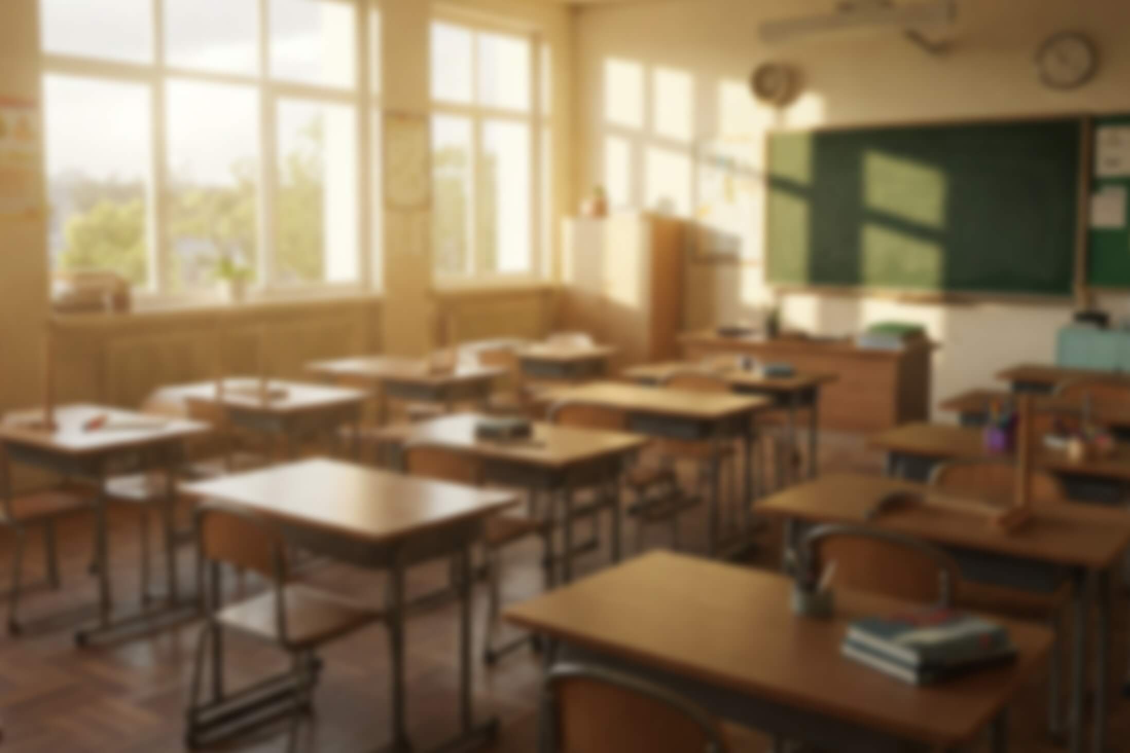 A,Warm-toned,,Softly,Blurred,Image,Of,A,Traditional,Classroom,Interior