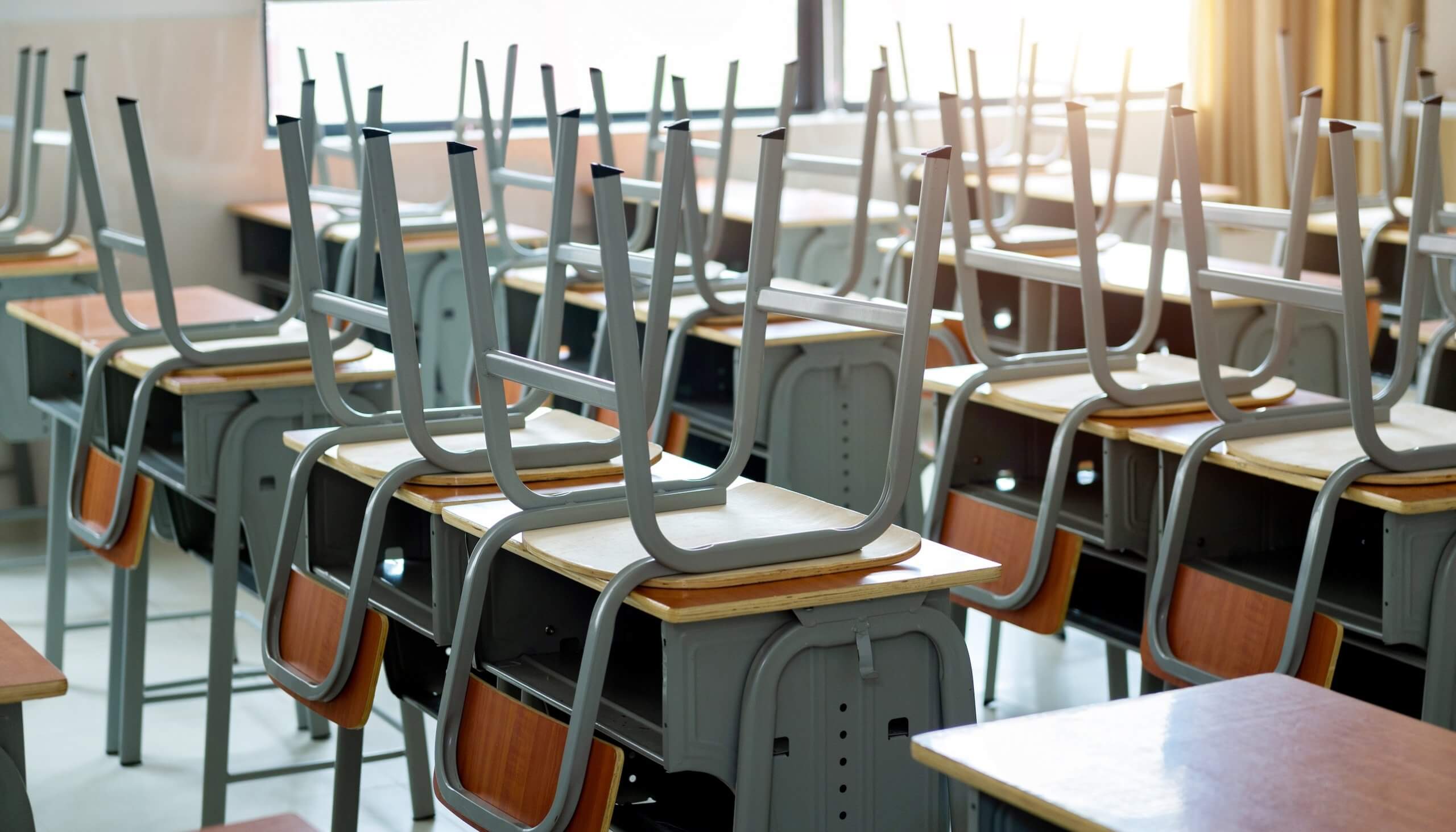 Empty,Classroom,With,Chairs,,Desks,After,Cleaning,Room